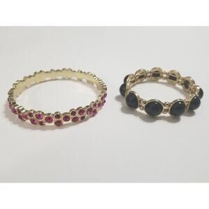 Two bracelets one bangle 2 1/2" pink stones one stretch black bead b18*